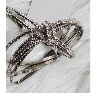 NWT Women's Jewelry Silvertone Rhinestone Detachable Bangle Bracelet